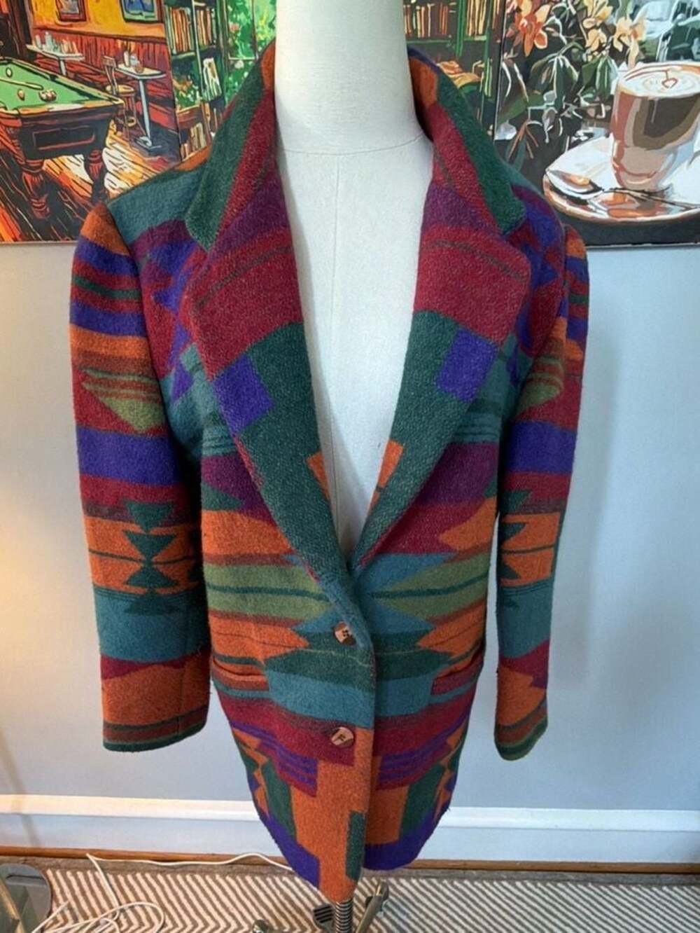 Vintage East West Southwestern Print Wool Blend Blazer Jacket size M